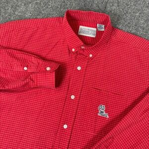 Campus Specialties Ole Miss Mens Medium Red Grid Button Down Shirt Long Sleeve